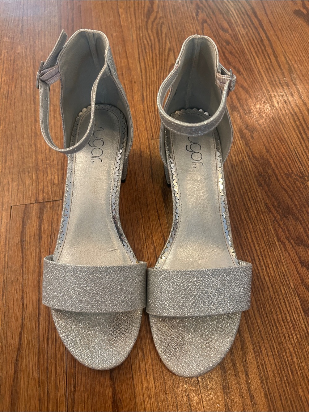 Sugar Metallic Glitter Ankle-Strap Heels - Silver